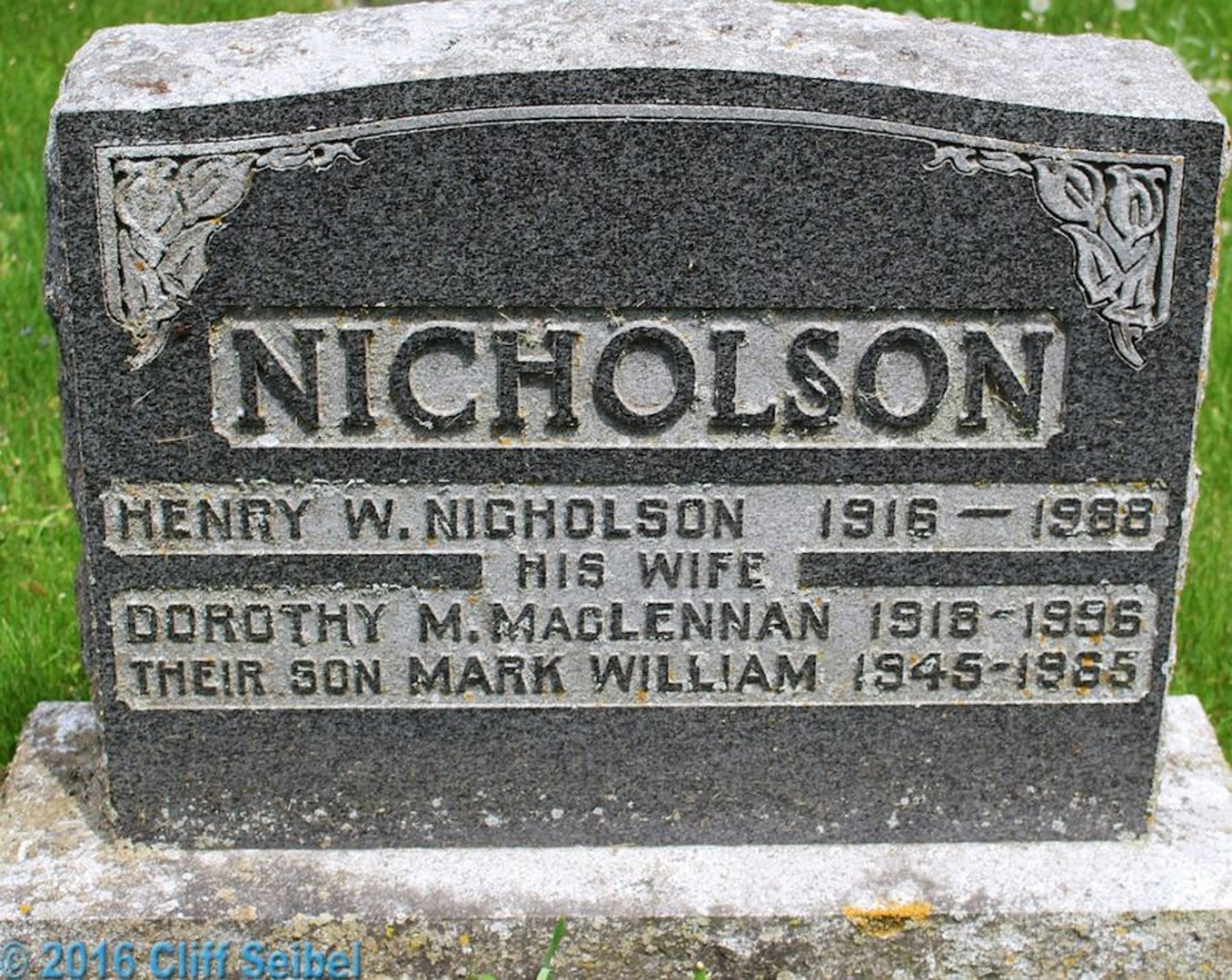 Photo of headstones/Dorothy M MacLennan Nicolson died 1996 MI North Branch, Martin Town, Ontario